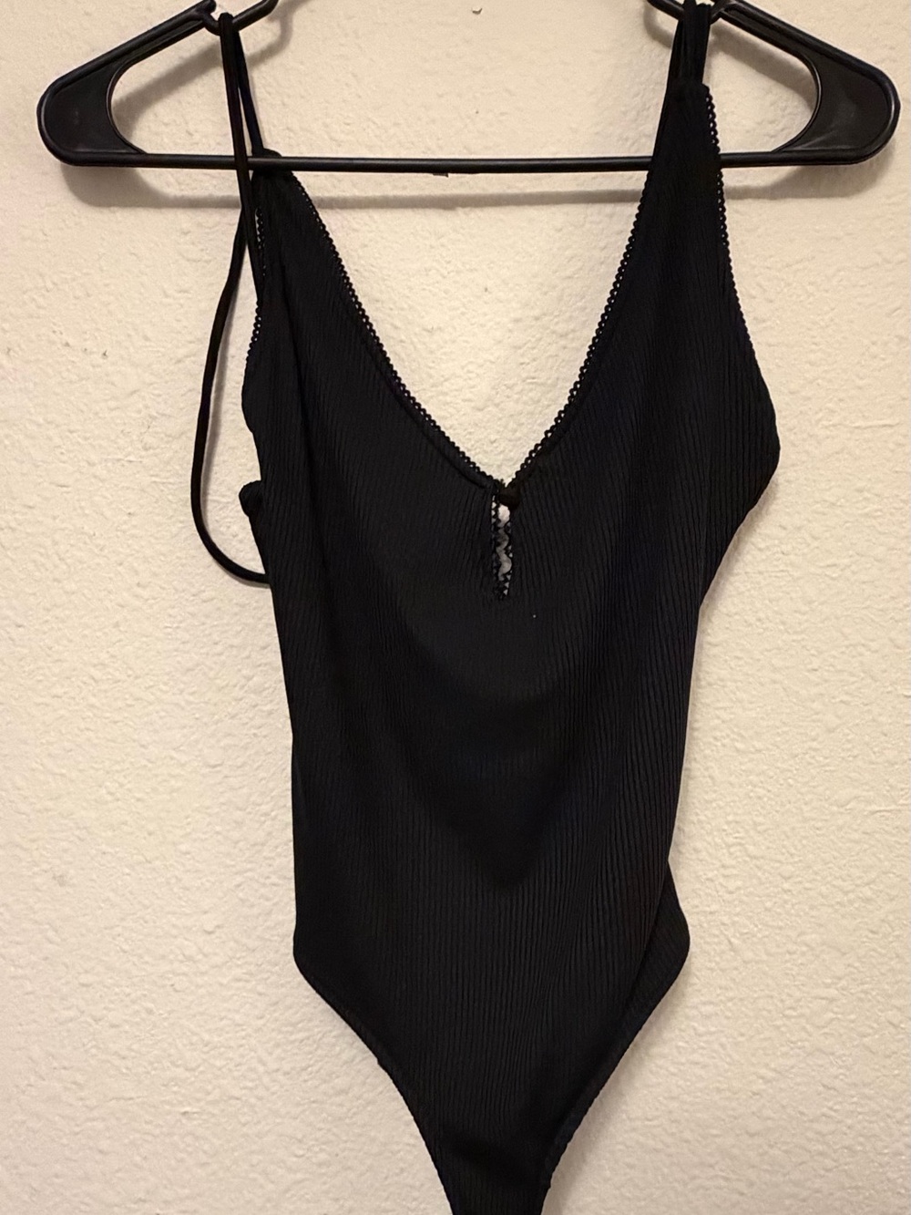 Black Ribbed V-Neck strappy Bodysuit - Women Intimates & Sleepwear